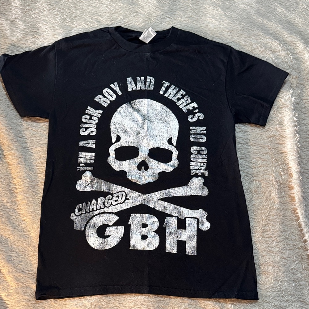 Gildan Black Short Sleeve Tee with White GBH Skull Graphic